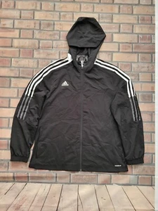Unisex blackAdidas aeroready light weight hooded sports jacket size UK L 16 - 18 - Picture 1 of 7