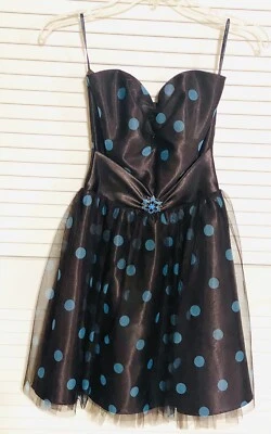Jessica McClintock Gunne Sax Polka Dot Layered Brown Tulle Dress Women Size 3 EU - Image 1 of 4