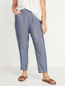 Pantaloni donna Old Navy taglia XXL ~ blu vita alta cropped misto lino $40 nuovi con etichette - Foto 1 di 7