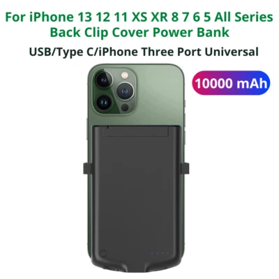 10000mAh Power Bank Pack Battery Charger Case Cover For iPhone 14 13 12 Android - Image 1 of 4