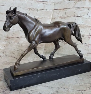Sculpture statue de cheval en bronze véritable étalon, cire perdue 100 % solide par - Photo 1 sur 7