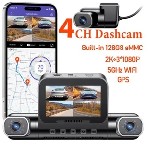 4 Channels Dash Cam 2K+3*1080P 360° View Car DVR 5G Wifi GPS Built-in 128GB eMMC - Picture 1 of 11