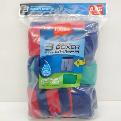Pacote com 3 cuecas boxer Hanes masculinas sem etiqueta tamanho XL 18-20 azul vermelho listrado verde - Imagem 1 de 4