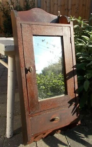 Antique Ornate Wooden Kitchen Apothecary Wall Cabinet Wood Glass Mirror - Picture 1 of 12