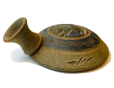 Hand Made Flat Bottom Pottery Urn Spout Bed Warmer Container Vase - Signed - Image 1 of 4