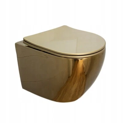 ORBITREX.EU Toilette mit Sitz Softclose Hänge Wand Wandmontage Gold Rimless WC
