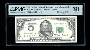 DBR 1963-A $50 FRN Minneapolis STAR Fr. 2113-I* PMG 30 Serial I00068644* - Picture 1 of 2