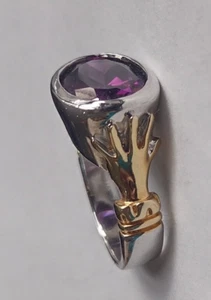 Königlicher lila ovaler Stein Ring mit goldenen Zeigern silberfarben  - Bild 1 von 10