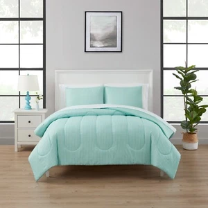 Striped Mint 5 Pc Reversible Comforter Set Sz T/Twin XL College Bedding in Bag - Picture 1 of 5