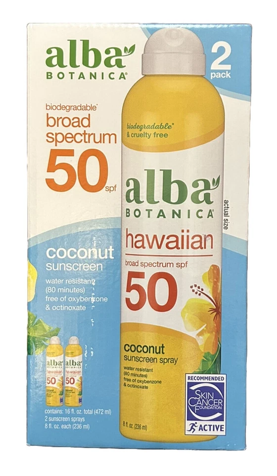 Protector solar Alba Botanica FPS 50 hawaiano amplio espectro coco paquete de 2 Foto 1 de 1
