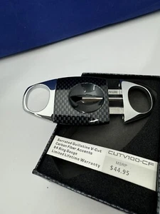 Lotus Jaws V-Cut Cigar Cutter CUTV105 - Chrome and Carbon Fiber - New - Picture 1 of 10