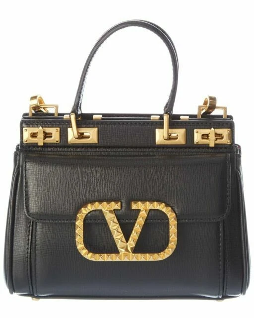 Valentino Rockstud Gold Shoulder Bag Small Black Leather