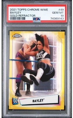 2021 TOPPS CHROME WWE GOLD REFRACTOR BAYLEY 01/50 PSA 10 GEM MINT - Image 1 of 2