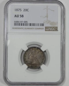 1875 Twenty Cent Piece CERTIFIED NGC AU 58 Silver 20-Cents - Picture 1 of 4