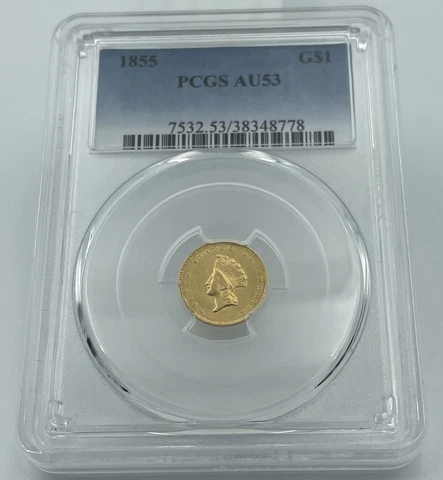 1855 PCGS AU53 Gold Dollar Nice Luster Cover