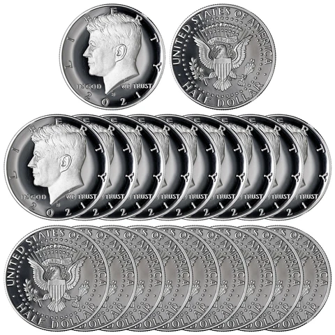 2021 S Kennedy Half Dollar Roll Gem DCam 99.9% Silver Proof 20 US Coins Cover