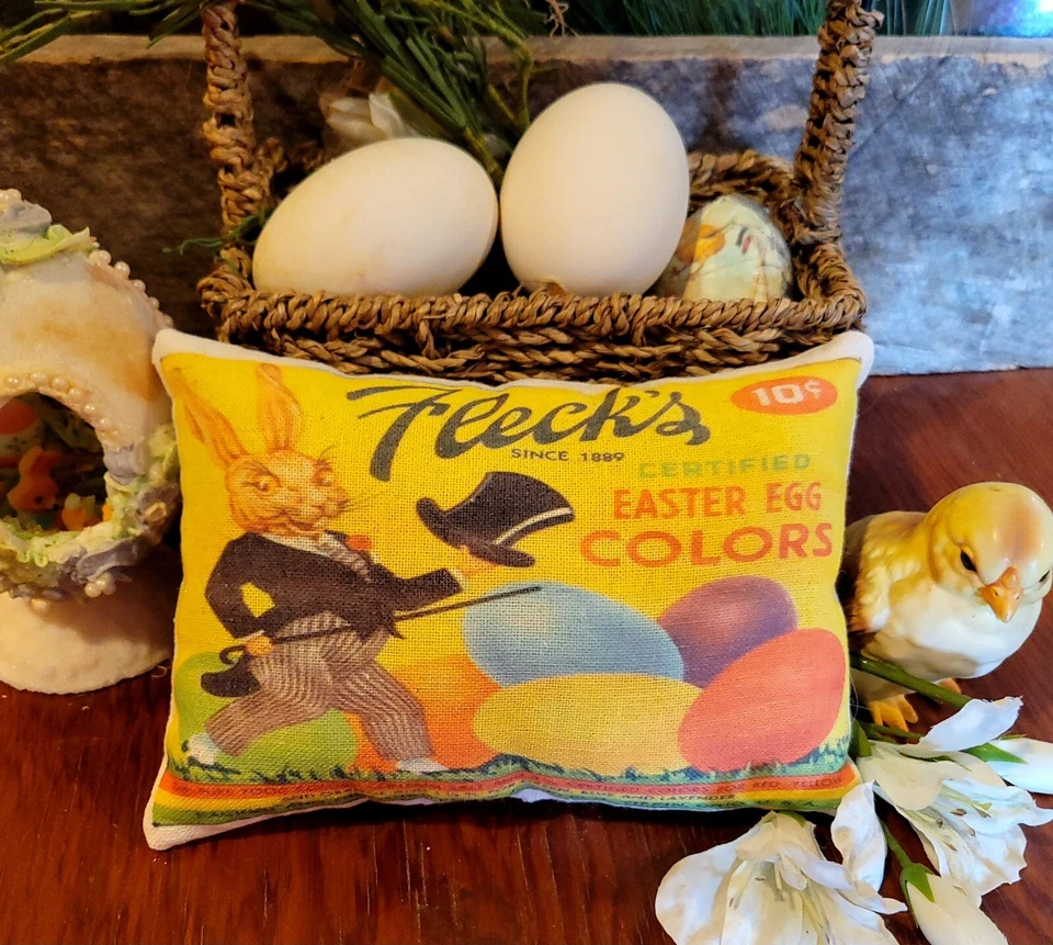 Primitive Farmhouse Easter Flecks Egg Dye Colors Tuck Pillow Peg/Door hanger - Image 1 of 1
