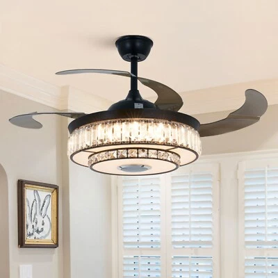 42"Multifunctional 7-Color LED Crystal Chandelier Bluetooth Ceiling Fan w/Remote - Image 1 of 4