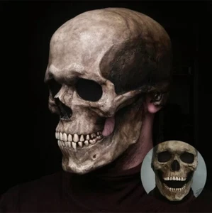 Realistic Movable Halloween Full Head Skull Mask Helmet with Jaw Horror Cosplay - Picture 1 of 14
