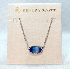 New Kendra Scott Elisa Pendant Silver Necklace In Periwinkle Cat's Eye - Picture 1 of 3