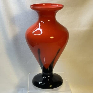 VINTAGE CZECHOSLOVAKIA RED ORANGE BLACK ART DECO VASE - TANGO -9" - Picture 1 of 6