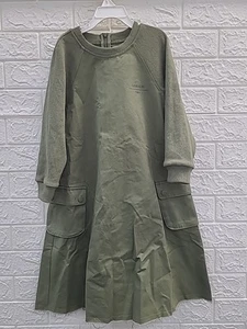 New Phil and Phoebe Green Ribbed & Poplin Raw Hem Edge Dress Size 8 (US) - Picture 1 of 10