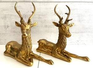 Sculpture Statue Figurine Vintage Duo De Cerfs  Bronze Doré 1950 - 1960 Design - Imagen 1 de 10