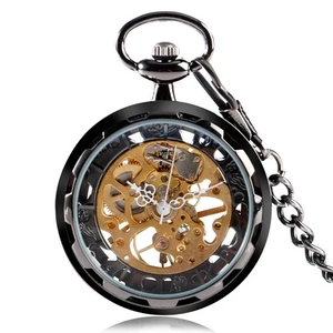 Classic Skeleton Open Face Pocket Watch Bronze Mechanical Hand-winding Watches - Picture 1 of 12
