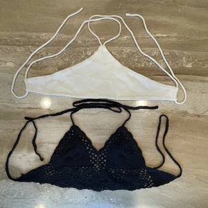 BOGO Womens Crochet Bralette Knit Bra Boho Beach Bikini Halter Tank Crop Top M - Picture 1 of 5