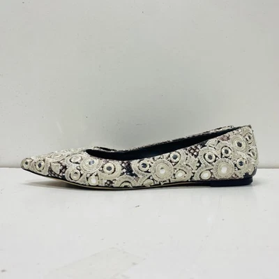 Tory Burch Women Beige Snakeskin Embroidered Slip-On Flat Leather Shoes Size 10 - Image 1 of 4