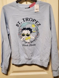 Betty Boop St. Tropez French Riviera Blue Crewneck Sweatshirt Size XS - NWT - Picture 1 of 7