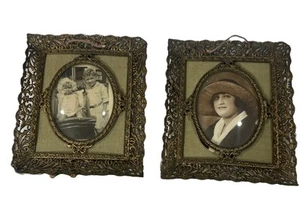 2 Vintage Victorian filigree Picture Frame Lot 5”x 5 1/2” Children & Mother - Picture 1 of 17