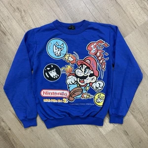 Vintage 1991 Nintendo of America Super Mario Bros. 3 blue sweatshirt - Wormser L - Picture 1 of 10