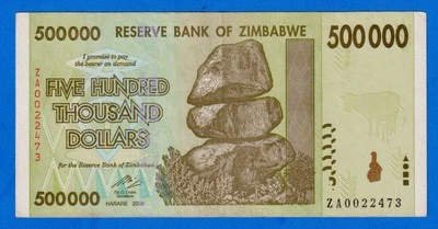 Zimbabwe 500000 500,000 Dollars 2008  P-76 Circ. Replacement Note ZA0022473 RARE - Image 1 of 4