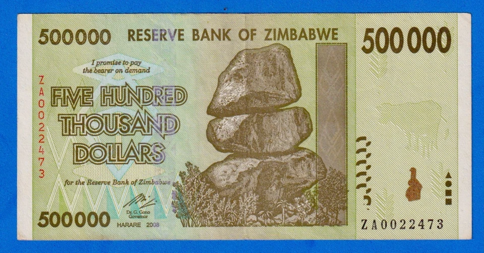Zimbabwe 500000 500,000 Dollars 2008  P-76 Circ. Replacement Note ZA0022473 RARE - Image 1 of 4