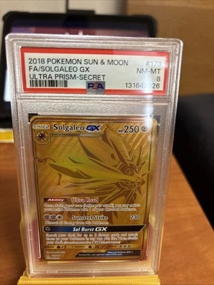 POKEMON ULTRA PRISM SOLGALEO GX #173 GOLD SECRET RARE PSA 8 - Image 1 of 2