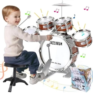 Juego de batería para niños, kit de batería de jazz para niños pequeños juguetes musicales 5 baterías percusión musical en... - Imagen 1 de 7