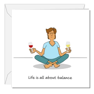 Funny Male Friend Birthday Card Humorous for Men Life About Balance Yoga Wine - Picture 1 of 8
