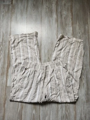 Pantalones informales Briggs grises blancos a rayas mezcla de lino pierna ancha bolsillos talla XL  Foto 1 de 4