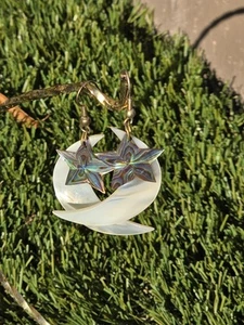 Abalone Shell Moon And Star Dangle Earrings - Picture 1 of 6