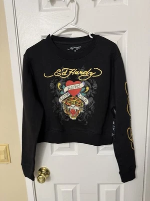 Sudadera Pullover Ed Hardy Negra Tiger Love Runs Wild Logo Talla Mediana Nueva con Etiquetas Foto 1 de 4