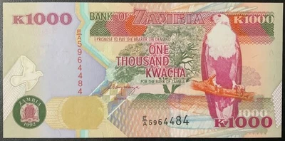 1992 ZAMBIA PAPER MONEY - 1,000 KWACHA UNCIRCULATED BANKNOTE! - Image 1 of 2