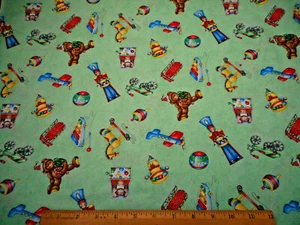 Christmas Fabric By Yard Holiday Express Vtg Toys Green Premium Cotton #14 C - Picture 1 of 2