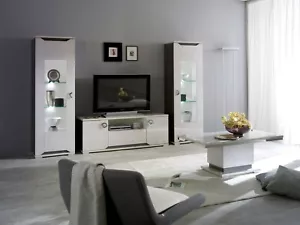 High Gloss Mistral Italian Matching Ivory set Coffee table, Side table & TV unit - Picture 1 of 8