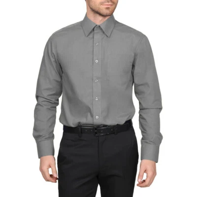 Camisa de vestir lisa con botones calce regular manga larga Berlioni para hombre Foto 1 de 2