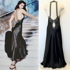 Y2K Victoria’s Secret Maxikleid Schlupfkleid Seide Perlen Pailletten schwarz Vintage M - Bild 1 von 9