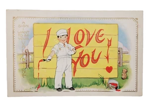 A Sign I Want to Be Your Valentine I Love You Antique 1910s Postcard Used - Picture 1 of 3