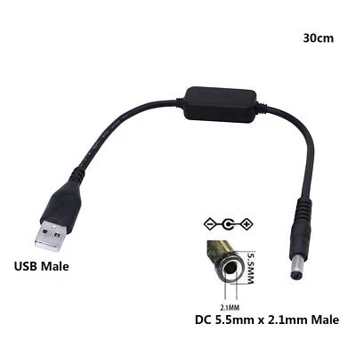 USB 5V to DC 5.5mm x 2.1mm 12V Converter Step Up Voltage Converter Power Cable - Image 1 of 4