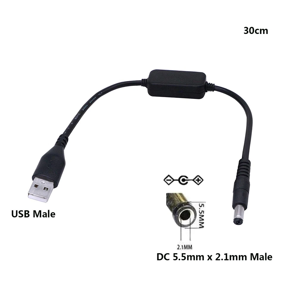USB 5V to DC 5.5mm x 2.1mm 12V Converter Step Up Voltage Converter Power Cable - Image 1 of 4