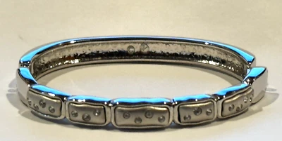 Signed Swarovski Silver/White Gold Tone Hinged Bangle Bracelet w Inset Crystals - Image 1 of 4